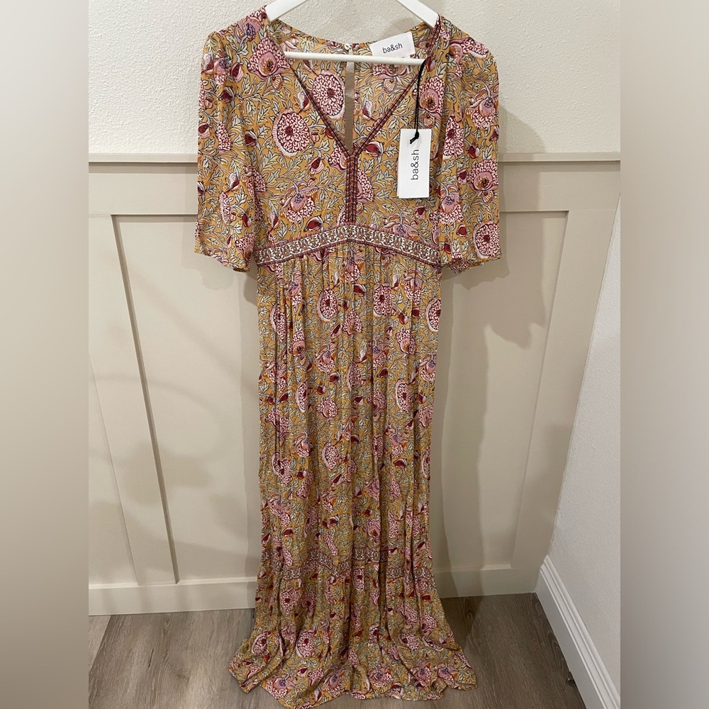 ba&sh NWT Valley Floral Maxi Dress in Yellow and Pink Boho Cottagecore - Picture 7 of 14
